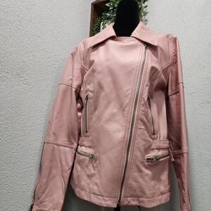 Together Women's Pink Leather Motorcycle Jacket Size 12
